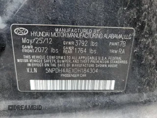 2013 Hyundai Elantra Limited с VIN 5NPDH4AEXDH184304, выставлен на аукционе Copart как лот 59738825 с пробегом 202 717 миль миль и Списание • Salvage title. История ставок и продаж доступна на DreamBid. Изображение 12.