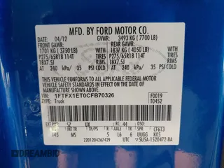 2012 Ford F-150 XL with VIN 1FTFX1ET0CFB70326, listed as a IAAI auction lot 41740883 with 224,926 mi miles. Bid and sale history available at carsss.com. Image 9.