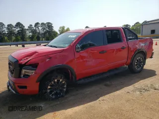 2023 Nissan Titan Platinum Reserve with VIN 1N6AA1ED9PN102488, listed as a Copart auction lot 50776575 with 70,599 mi miles and Salvage title. Bid and sale history available at DreamBid. Image 1.