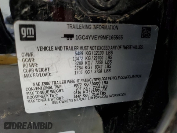 2022 Chevrolet Silverado 3500HD High Country with VIN 1GC4YVEY9NF165555, listed as a Copart auction lot 57947164 with 46,706 mi miles and Salvage Title. Bid and sale history available at carsss.com. Image 12.