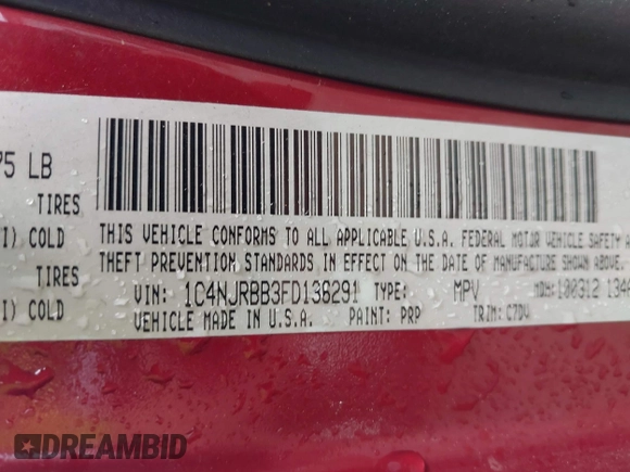 2015 Jeep Patriot Sport with VIN 1C4NJRBB3FD136291, listed as a IAAI auction lot 42015702 with 129,339 mi miles and . Bid and sale history available at carsss.com. Image 9.