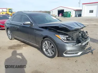 2018 Genesis G80 3.8L with VIN KMHGN4JE3JU230140, listed as a IAAI auction lot 41699214 with 35,864 mi miles. Bid and sale history available at carsss.com. Image 1.
