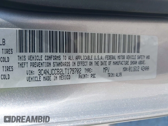 2020 Jeep Compass Limited with VIN 3C4NJCCB2LT179702, listed as a IAAI auction lot 39664511 with 85,090 mi miles and . Bid and sale history available at DreamBid. Image 9.