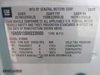 2008 Chevrolet TrailBlazer LT w/1LT with VIN 1GNDS13S882228009, listed as a IAAI auction lot 41726682 with 133,739 mi miles. Bid and sale history available at carsss.com. Image 9.