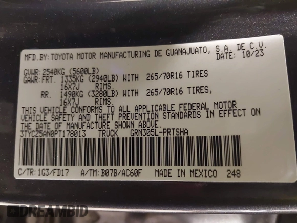 2023 Toyota Tacoma SR с VIN 3TYCZ5AN0PT178013, выставлен на аукционе IAAI как лот 42180865 с пробегом 19 355 миль миль и . История ставок и продаж доступна на DreamBid. Изображение 9.
