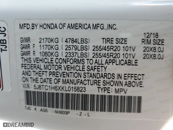2019 Acura RDX w/A-Spec Pkg with VIN 5J8TC1H6XKL015823, listed as a Copart auction lot 85614644 with 82,493 mi miles and Salvage Title. Bid and sale history available at carsss.com. Image 13.