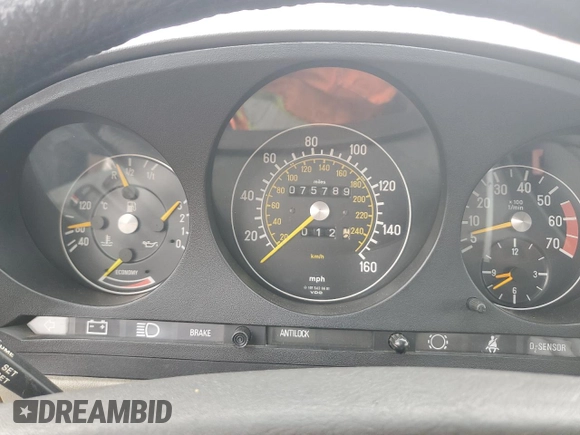 1985 Mercedes-Benz SL with VIN WDBBA45C6FA024529, listed as a Copart auction lot 73559924 with 75,789 mi miles and Salvage title. Bid and sale history available at DreamBid. Image 9.