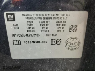 2014 Chevrolet Cruze 1LT with VIN 1G1PC5SB4E7382185, listed as a Copart auction lot 51988155 with 223,331 mi miles and Clean Title. Bid and sale history available at carsss.com. Image 12.