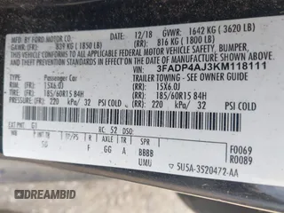 2019 Ford Fiesta S with VIN 3FADP4AJ3KM118111, listed as a IAAI auction lot 42770672 with Not provided miles and . Bid and sale history available at DreamBid. Image 9.