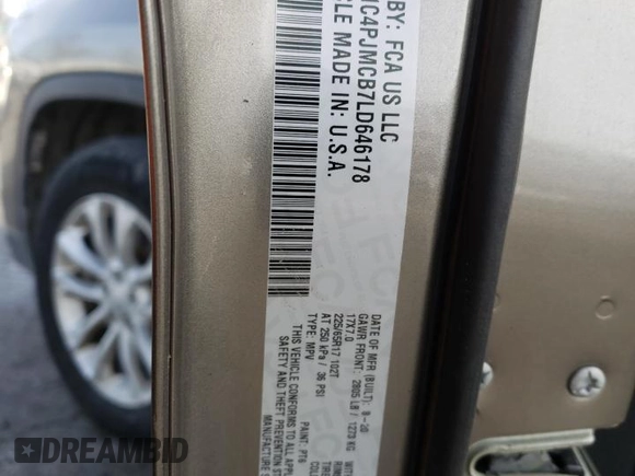 2020 Jeep Cherokee Latitude with VIN 1C4PJMCB7LD646178, listed as a Copart auction lot 45192335 with 80,860 mi miles and Salvage Title. Bid and sale history available at carsss.com. Image 16.