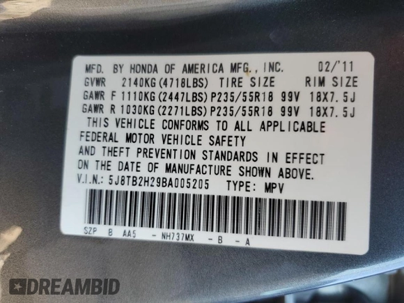 2011 Acura RDX with VIN 5J8TB2H29BA005205, listed as a Copart auction lot 44940885 with 206,024 mi miles and Non Repairable. Bid and sale history available at carsss.com. Image 14.
