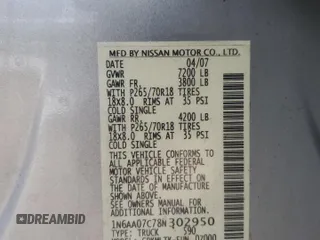 2008 Nissan Titan XE with VIN 1N6AA07C78N302950, listed as a Copart auction lot 87403004 with 180,904 mi miles and Salvage title. Bid and sale history available at DreamBid. Image 12.