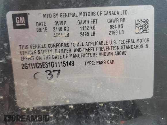 2016 Chevrolet Impala LTZ with VIN 2G1WC5E31G1115148, listed as a Copart auction lot 51202345 with 205,667 mi miles and Salvage Title. Bid and sale history available at DreamBid. Image 12.