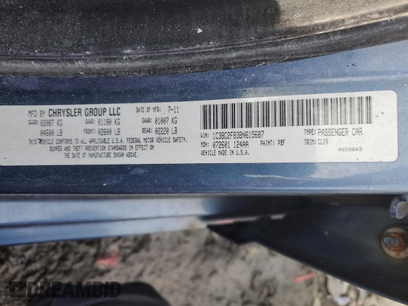 2011 Chrysler 200 Limited with VIN 1C3BC2FB3BN615687, listed as a Copart auction lot 42343104 with Not Provided miles and Salvage Title. Bid and sale history available at carsss.com. Image 12.