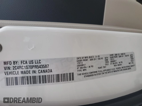 2023 Chrysler Pacifica Hybrid Limited with VIN 2C4RC1S70PR543587, listed as a Copart auction lot 60439795 with 11,558 mi miles and Salvage title. Bid and sale history available at DreamBid. Image 14.