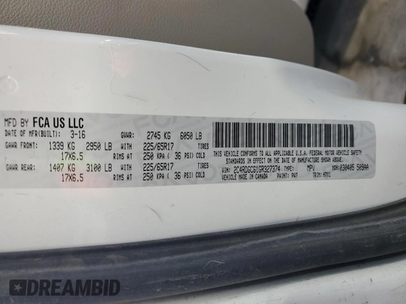 2016 Dodge Grand Caravan SXT with VIN 2C4RDGCG1GR327374, listed as a Copart auction lot 52186075 with 171,023 mi miles and Clean Title. Bid and sale history available at DreamBid. Image 13.