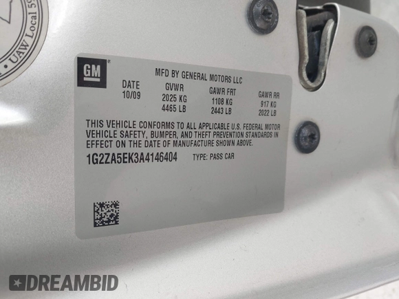 2010 Pontiac G6 w/1SF with VIN 1G2ZA5EK3A4146404, listed as a IAAI auction lot 42648813 with 130,992 mi miles and . Bid and sale history available at DreamBid. Image 9.