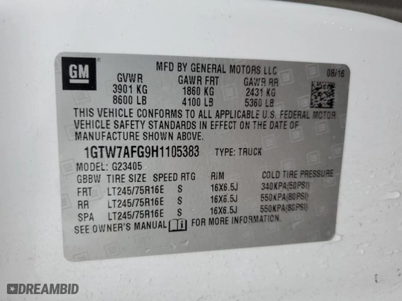 2017 GMC Savana Cargo Van with VIN 1GTW7AFG9H1105383, listed as a Copart auction lot 42632255 with 0 mi miles and Salvage Title. Bid and sale history available at carsss.com. Image 12.