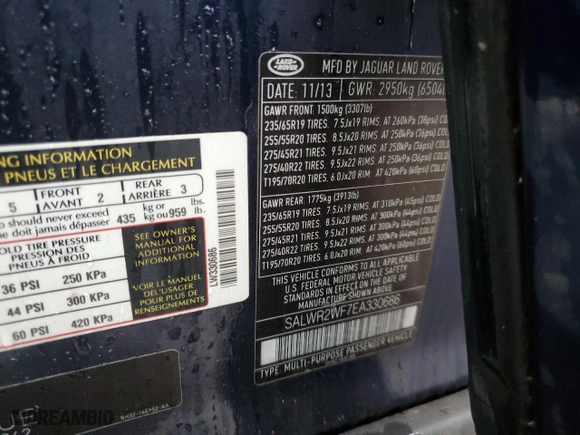 2014 Land Rover Range Rover Sport HSE with VIN SALWR2WF7EA330686, listed as a Copart auction lot 84603404 with 176,887 mi miles and Salvage Title. Bid and sale history available at carsss.com. Image 13.