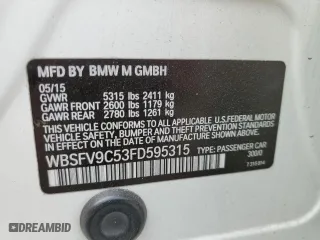 2015 BMW M5 with VIN WBSFV9C53FD595315, listed as a Copart auction lot 39656653 with 85,869 mi miles. Bid and sale history available at carsss.com. Image 12.