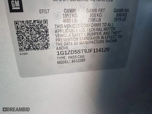 2018 Chevrolet Malibu LT with VIN 1G1ZD5ST9JF114120, listed as a IAAI auction lot 41773577 with 63,686 mi miles. Bid and sale history available at carsss.com. Image 9.