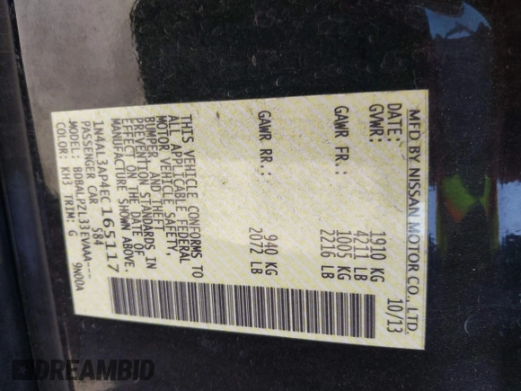 2014 Nissan Altima S with VIN 1N4AL3AP4EC165117, listed as a IAAI auction lot 42214022 with 82,663 mi miles and . Bid and sale history available at DreamBid. Image 9.