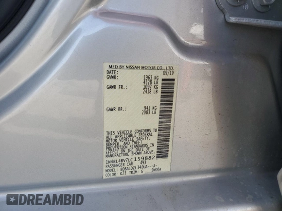 2020 Nissan Altima 2.5 S with VIN 1N4BL4BV7LC159882, listed as a Copart auction lot 49054805 with 28,176 mi miles and Salvage Title. Bid and sale history available at carsss.com. Image 14.