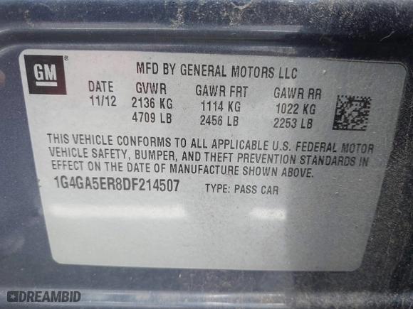 2013 Buick LaCrosse with VIN 1G4GA5ER8DF214507, listed as a IAAI auction lot 41939876 with 137,066 mi miles. Bid and sale history available at carsss.com. Image 9.