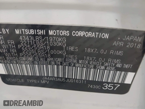2018 Mitsubishi Outlander Sport ES 2.0 with VIN JA4AR3AU5JU016311, listed as a IAAI auction lot 41970994 with 93,951 mi miles. Bid and sale history available at carsss.com. Image 9.