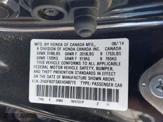 2014 Honda Civic Sedan LX with VIN 2HGFB2F5XEH548773, listed as a IAAI auction lot 40946693 with 115,114 mi miles. Bid and sale history available at carsss.com. Image 9.