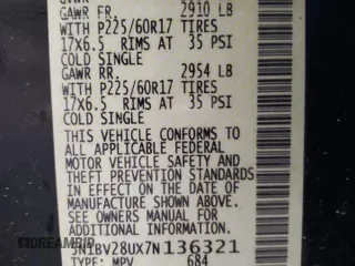 2007 Nissan Quest S with VIN 5N1BV28UX7N136321, listed as a Copart auction lot 79826724 with 203,184 mi miles and Non Repairable. Bid and sale history available at carsss.com. Image 13.