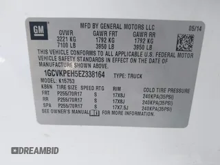 2014 Chevrolet Silverado 1500 Work Truck with VIN 1GCVKPEH5EZ338164, listed as a IAAI auction lot 42001813 with 151,556 mi miles and . Bid and sale history available at DreamBid. Image 9.