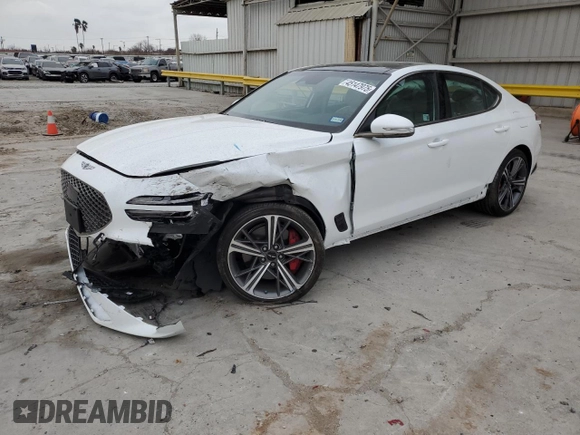 2024 Genesis G70 2.5T with VIN KMTG34SC8RU137005, listed as a Copart auction lot 45147975 with 5,448 mi miles and Salvage Title. Bid and sale history available at carsss.com. Image 1.