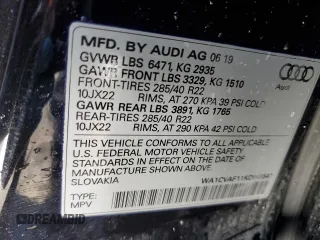2019 Audi Q8 Prestige with VIN WA1CVAF11KD045541, listed as a Copart auction lot 87643435 with 62,807 mi miles and Salvage title. Bid and sale history available at DreamBid. Image 13.