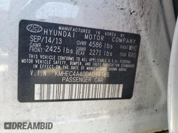 2013 Hyundai Sonata with VIN KMHEC4A40DA094186, listed as a Copart auction lot 55248245 with 212,202 mi miles and Clean Title. Bid and sale history available at carsss.com. Image 12.