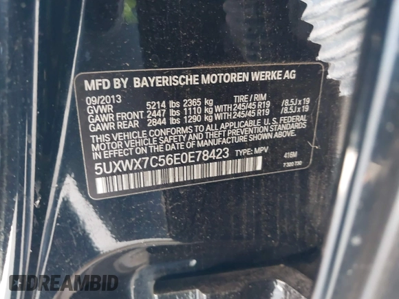 2014 BMW X3 xDrive35i with VIN 5UXWX7C56E0E78423, listed as a IAAI auction lot 41688679 with 106,780 mi miles and . Bid and sale history available at DreamBid. Image 9.
