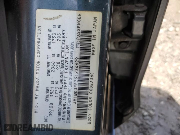 2009 Mazda Mazda3 i Touring Value with VIN JM1BK32F391234629, listed as a Copart auction lot 53745585 with 150,071 mi miles and Salvage Title. Bid and sale history available at carsss.com. Image 13.
