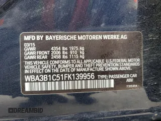 2015 BMW 3 Series 320i with VIN WBA3B1C51FK139956, listed as a Copart auction lot 46886685 with 133,042 mi miles and Salvage Title. Bid and sale history available at carsss.com. Image 13.