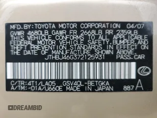 2007 Lexus ES 350 with VIN JTHBJ46G372125931, listed as a Copart auction lot 47264625 with 166,965 mi miles and Clean Title. Bid and sale history available at carsss.com. Image 12.