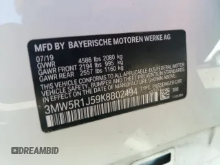 2019 BMW 3 Series 330i with VIN 3MW5R1J59K8B02494, listed as a Copart auction lot 43181165 with 55,183 mi miles and Salvage Title. Bid and sale history available at carsss.com. Image 12.