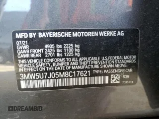 2021 BMW 3 Series M340i with VIN 3MW5U7J05M8C17621, listed as a Copart auction lot 49917805 with 0 mi miles and Salvage Title. Bid and sale history available at carsss.com. Image 12.
