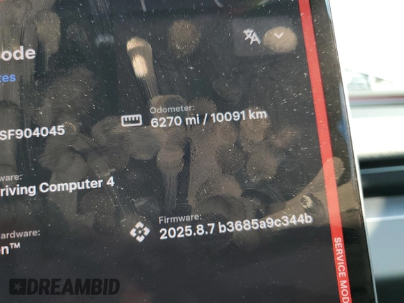2025 Tesla Model 3 Long Range with VIN 5YJ3E1EA1SF904045, listed as a Copart auction lot 55382675 with 6,270 mi miles and Salvage title. Bid and sale history available at DreamBid. Image 9.