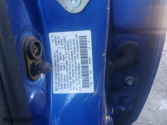 2016 Honda Civic Sedan EX with VIN 2HGFC2F76GH560291, listed as a Copart auction lot 49199315 with 107,685 mi miles and Salvage Title. Bid and sale history available at carsss.com. Image 14.