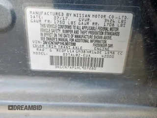 2017 Nissan Versa SV z VIN 3N1CN7AP1HL907280, wystawiony jako Copart lot #59500775 z przebiegiem 95 117 mil mil oraz Szkoda całkowita • Salvage title. Historia ofert i sprzedaży dostępna na DreamBid. Obrazek 12.