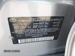 2017 Hyundai Sonata 2.4L with VIN 5NPE24AF4HH447259, listed as a IAAI auction lot 41760091 with 157,371 mi miles and . Bid and sale history available at carsss.com. Image 9.
