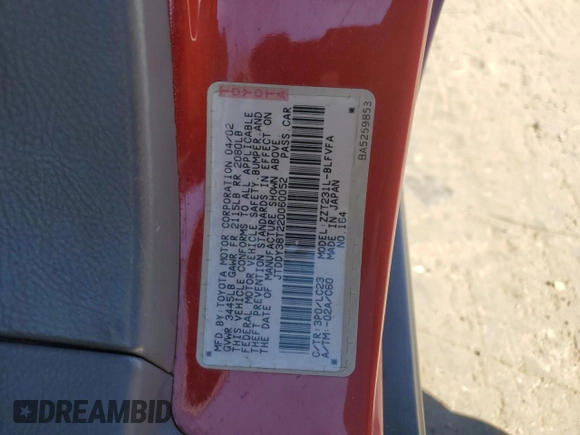 2002 Toyota Celica GTS with VIN JTDDY38T220060052, listed as a Copart auction lot 42167195 with 176,377 mi miles and Salvage Title. Bid and sale history available at carsss.com. Image 12.