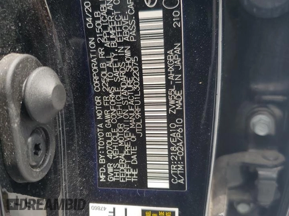 2020 Toyota Prius LE with VIN JTDL9RFU1L3022075, listed as a Copart auction lot 56400245 with 52,512 mi miles and Non repairable. Bid and sale history available at DreamBid. Image 12.