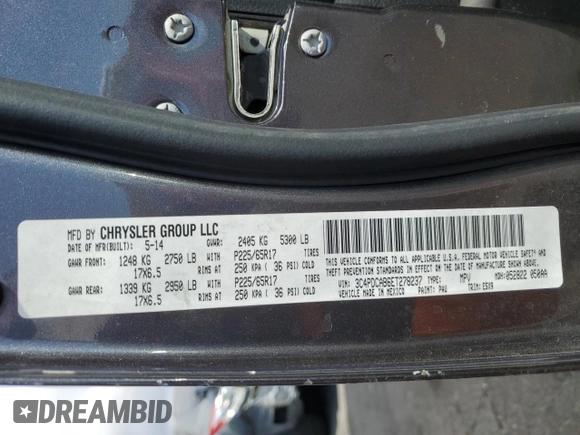 2014 Dodge Journey American Value Pkg with VIN 3C4PDCAB6ET278237, listed as a Copart auction lot 51801575 with 123,188 mi miles and Clean Title. Bid and sale history available at carsss.com. Image 13.