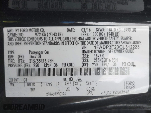 2016 Ford Focus SE с VIN 1FADP3F23GL312223, выставлен на аукционе IAAI как лот 41591566 с пробегом 126 977 миль миль и . История ставок и продаж доступна на DreamBid. Изображение 9.