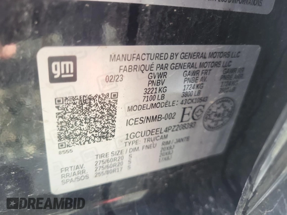 2023 Chevrolet Silverado 1500 RST with VIN 1GCUDEEL4PZ208393, listed as a Copart auction lot 71346124 with Not Provided miles and Non Repairable. Bid and sale history available at DreamBid. Image 12.